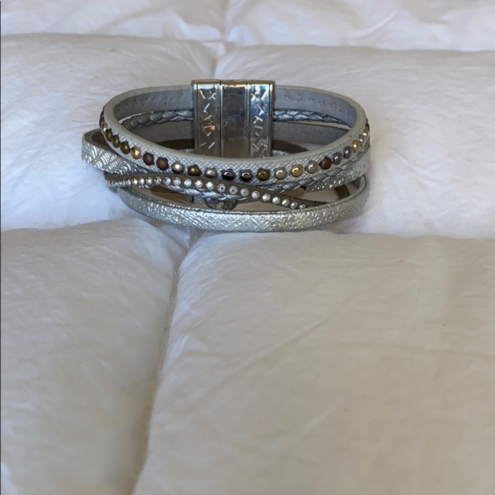 Silver Leather Jewel Bracelet